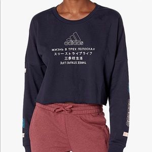 NWT ADIDAS NAVY CROP BOXY LOGO SWEATSHIRT TOP S
